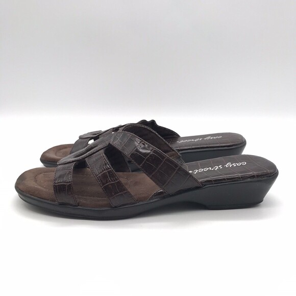 Easy Street Women's 9M Brown Sandals Faux Croc Print Open Toe Slides Mules Shoes - Picture 3 of 11